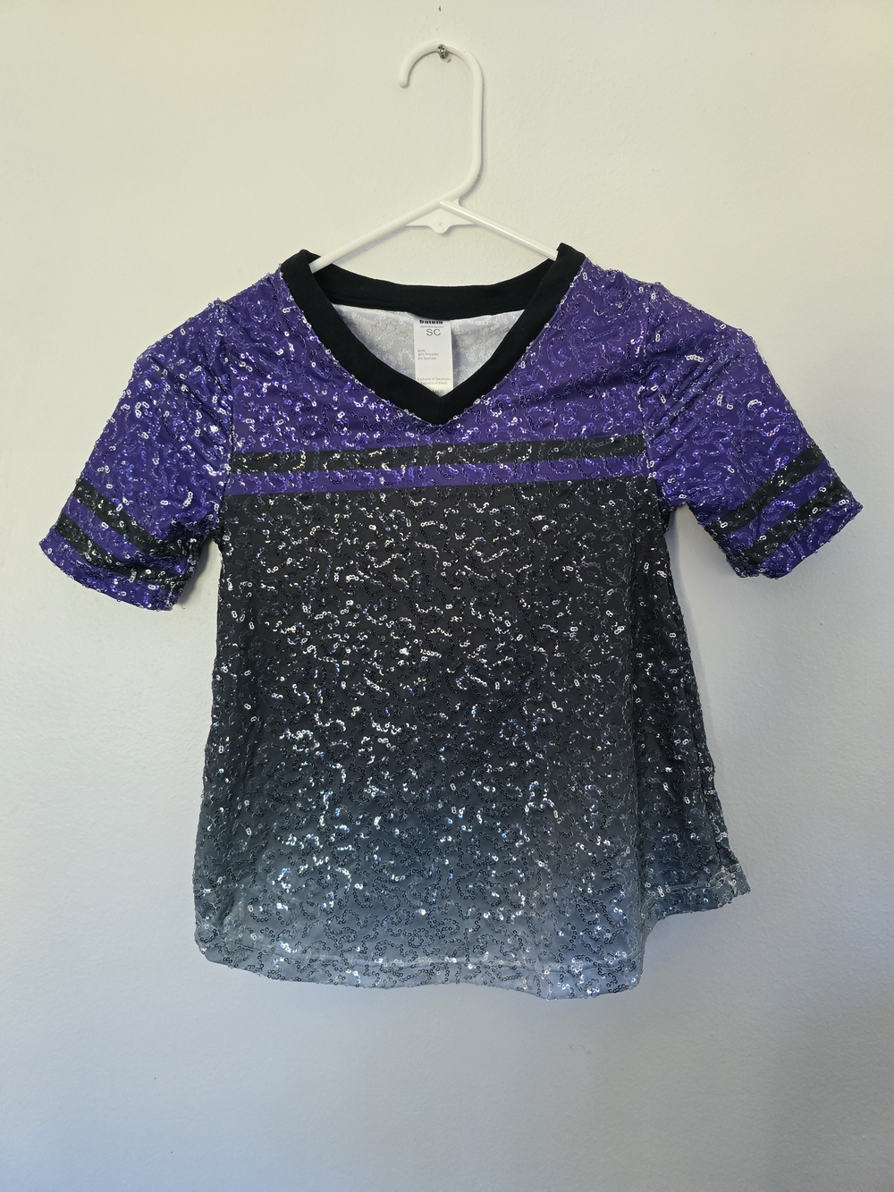Balera Ombre Sequin Performance Tee Girls Purple to Black Glitter Free Small